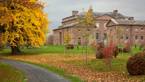 The 18th century mansion and stables in Autumn at Berrington Hall